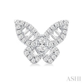 1/2 ctw Butterfly Petite Baguette and Round Cut Diamond Fashion Stud Earring in 14K White Gold